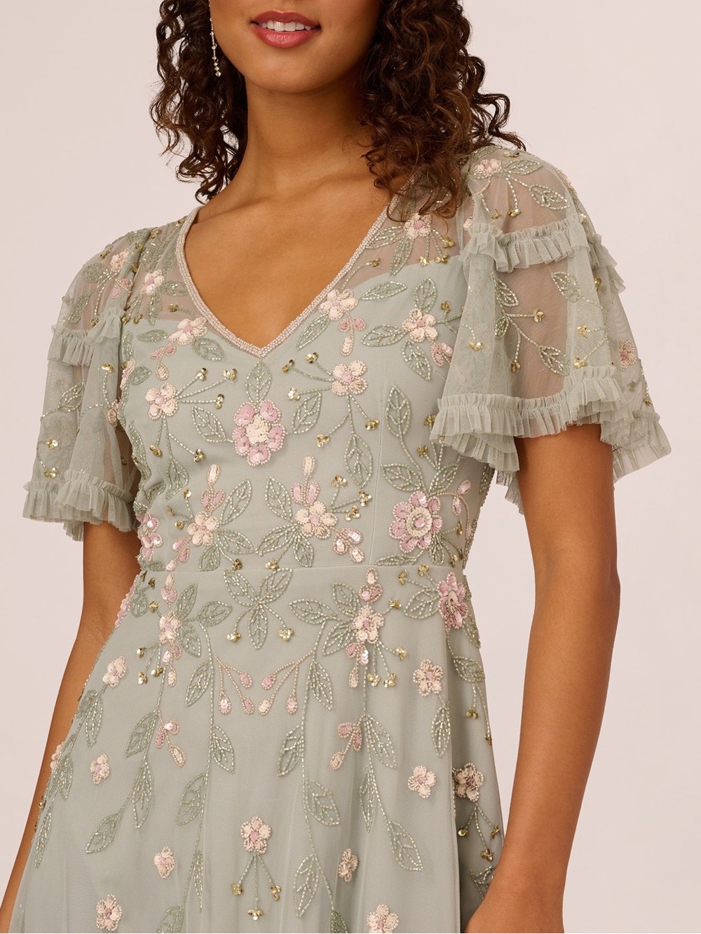Adrianna Papell Women's V-Neck Beaded Midi Dress Frosted Sage Size 4 NWT - Picture 4 of 8